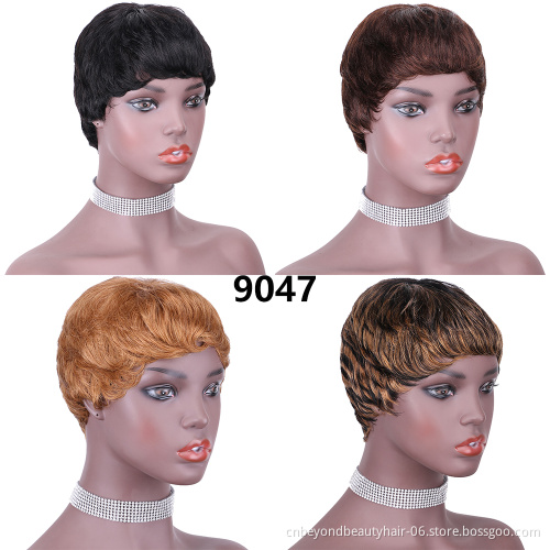 Pixie Cut Human Hair Wigs For Black Women Short Human Hair Wig With Bangs Brown Cheap Human Hair Wigs